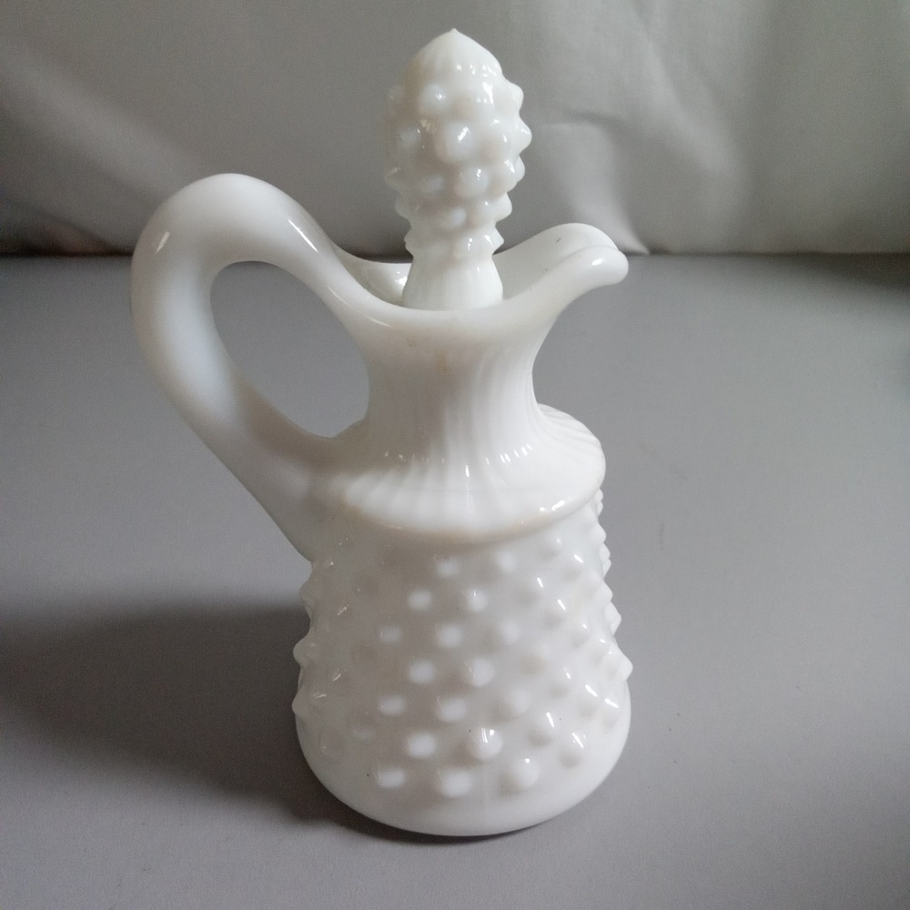 Fenton Milk Glass Hobnail Oil Vinegar Cruet with Stopper 1952-1957 White Vintage